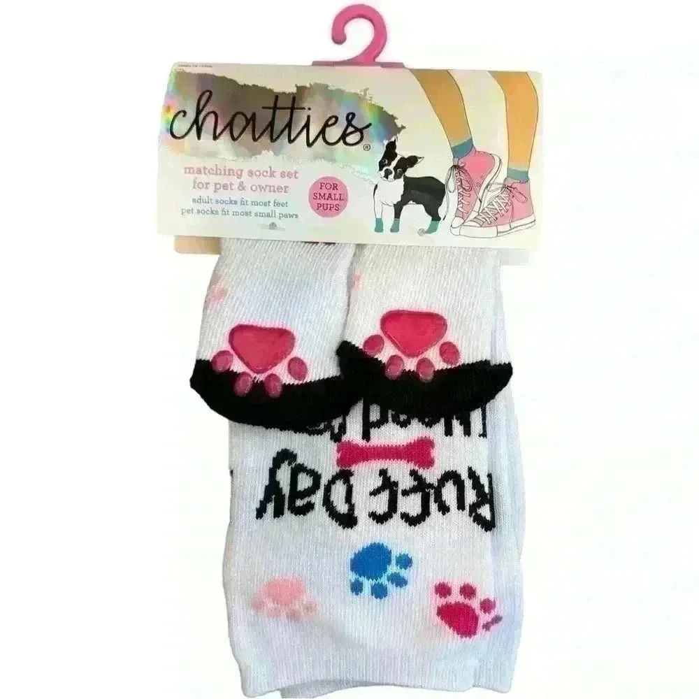 🌈 6/$60, NWT, Chatties Pet & Owner Sock Set, Ruff Day, Red Wine, Large Dog